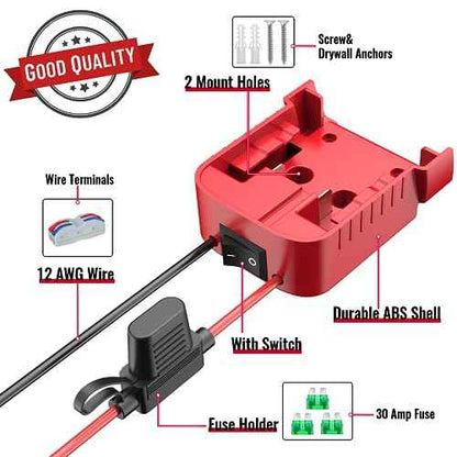 1 Pack Power Wheel Adapter Compatible with Milwaukee 18V Battery Adapter Power Wheel Battery Converter Kit with Fuse & Switch & Wire Terminals & 12 AWG Wire for DIY RC Car Toys Robotics
