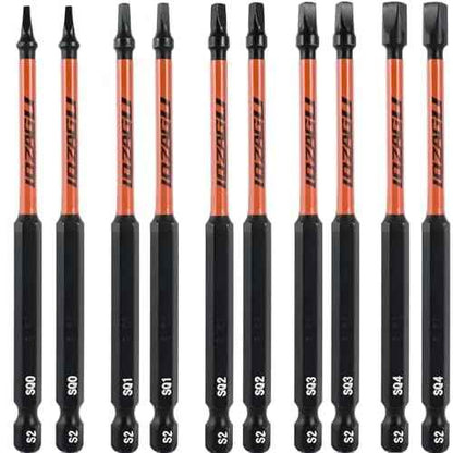 10Pcs Square Drive Bits Set, 4¡± Long Premium S2 Alloy Steel Square Bit Set #0, 1, 2, 3, and #4 Magnetic Square Drill Bit Set,1/4 Inch Hex Shank.