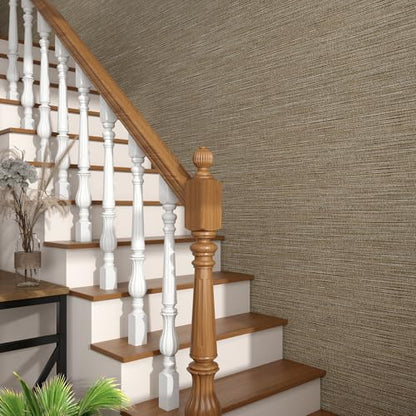Brown and Gold Wallpaper Grasscloth Peel and Stick Wallpaper Faux Grasscloth Wall Paper Textured Woven Fabric Contact Paper for Bedroom Living Room Vinyl Grass Cloth Papel Tapiz 17.7"x80"