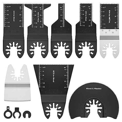 8Pcs Oscillating Saw Tool Blades Set Bi-metal Stainless Steel Multitool Blades Kit Quick Release Oscillating Blades Precise Cutting Saw Blades with 3 Gaskets for Wood Plastic Cutting(8pcs)