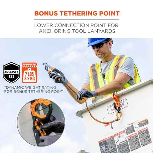 Ergodyne Squids 3178 Locking Aerial Bucket Hook with Tethering Point, Fits 3" Lip, Attach Tool Bags or Aprons to Buckets