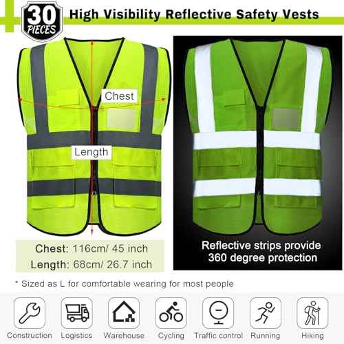 JaGely 12 Pack Reflective Safety Vests with Pockets, High Visibility Mesh Construction Vest for Men Women, Neon Yellow, Size L