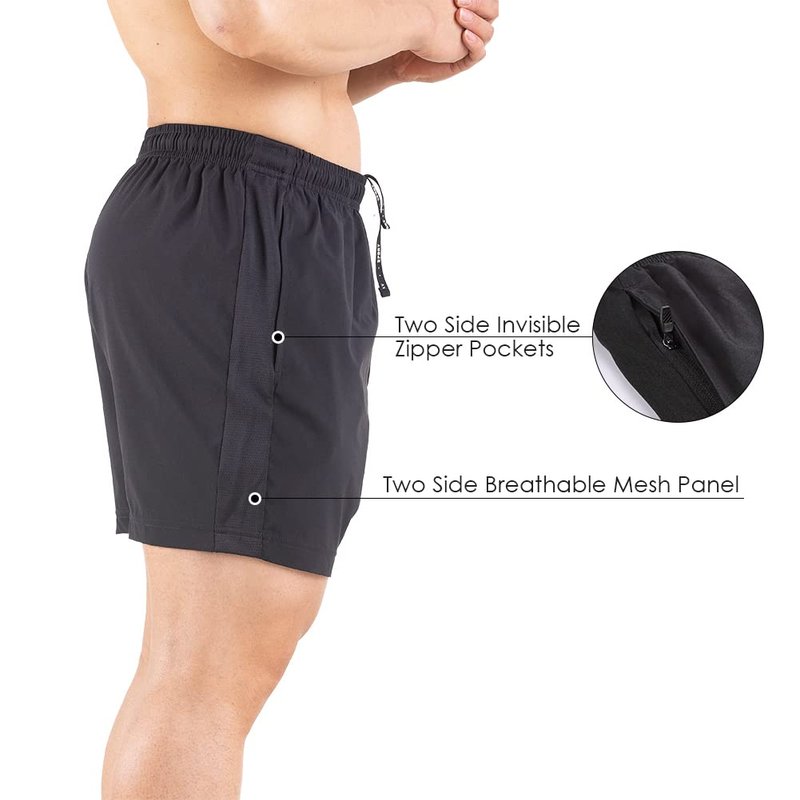 Gaglg Men's 5" Running Shorts 2 Pack Quick Dry Athletic Workout Gym Shorts with Zipper Pockets Black/Red,Medium