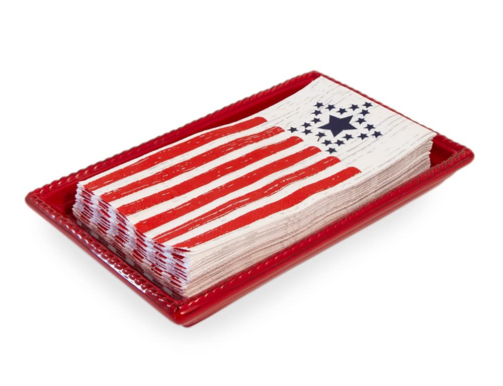 Boston International October Hill Ceramic Guest Towel Caddy/Tray, Red