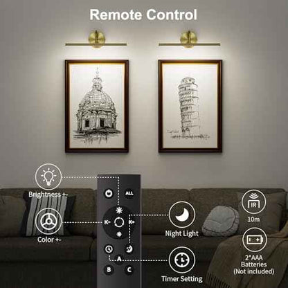 Hardwired Picture Lights for Wall - 16.5" Lights for Pictures on Wall - Dimmable 3CCT Picture Frame Light - 15W Brass Poster Light for Gallery Art Display - 2700K-6500K Warm White