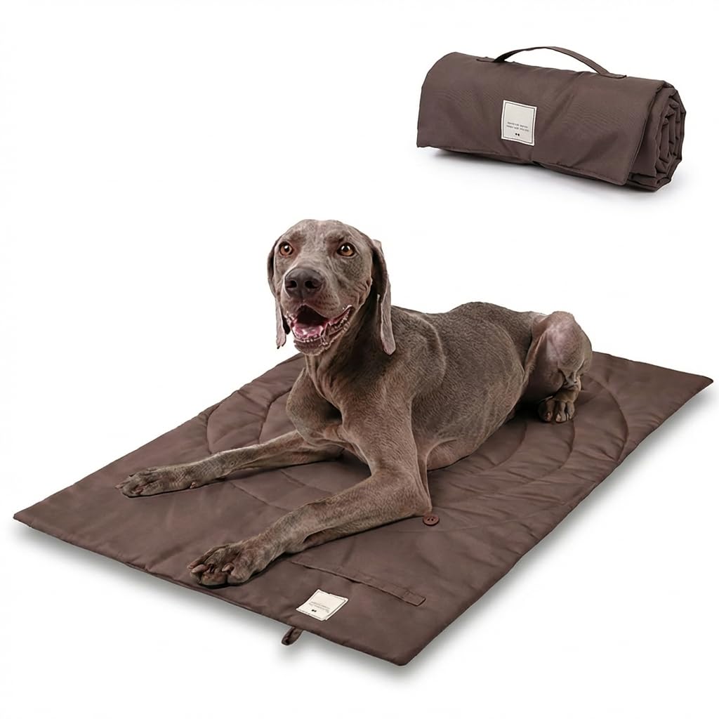 Travel Dog Bed | Camping Dog Bed | 37.4"x25.6" Waterproof Outdoor Dog Mat | Portable Place Mat for Dogs with Handle | Machine Washable | Easy Clean for Outdoor Adventures (Brown, Medium)