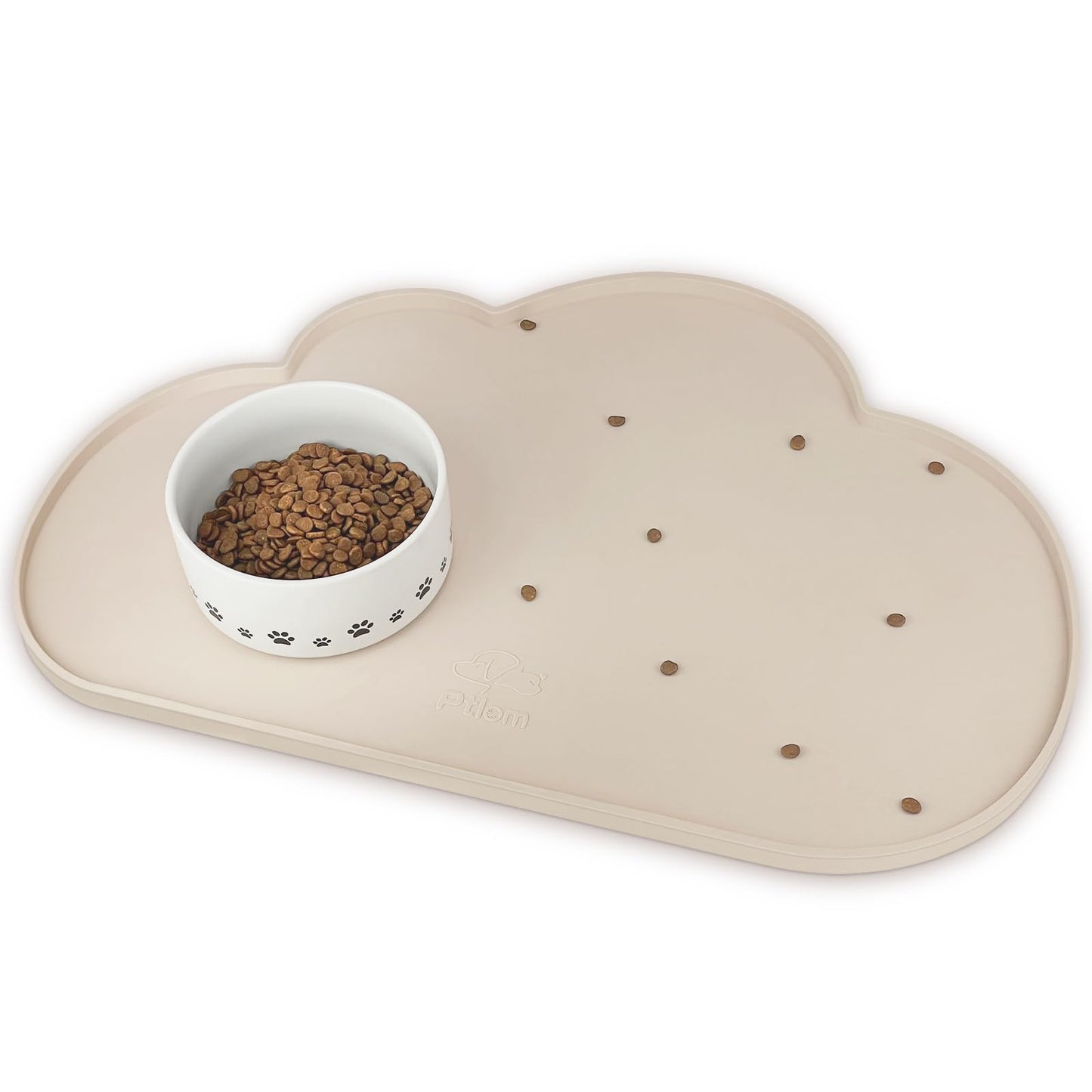 Ptlom Silicone Pet Feeding Mat for Dogs and Cats, High-Lips Pet Placemat Non-Slip Waterproof Bowl Mats Prevent Food and Water Overflow, Puppy Dish Tray Mat Suitable for Small Medium Large Pets, Beige