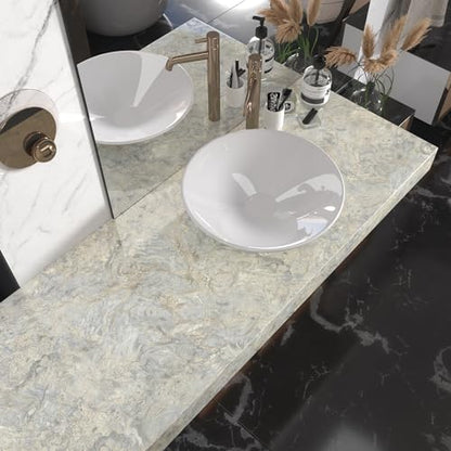 VaryPaper Grey Beige Marble Contact Paper for Countertops Waterproof Kitchen Countertop Peel and Stick Marble Wallpaper Removable Self Adhesive Granite Vinyl Wrap for Desk Cabinets Table 15.7''x78.7''