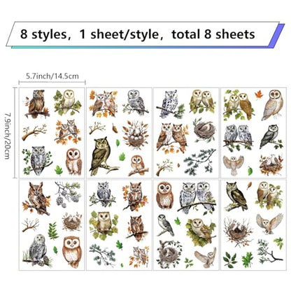 CRASPIRE 8 Sheets Owl Wall Stickers Animal Stickers Bird Window PVC Waterproof Self Adhesive Wall Decals Removable for Window Decor Clings Stairway Housewarming Gift