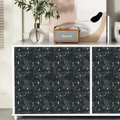 Black Peel and Stick Wallpaper Retro Star Wall Stickers Self Adhesive Wallpaper Yellow Starburst Contact Paper for Ceiling Decor Sparkle Art Mural Decals for Cabinets Bedroom Living Room,15.7" x 47.2"