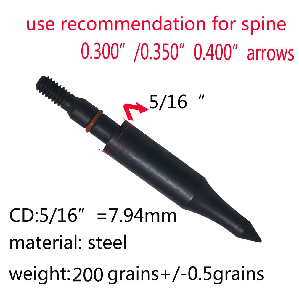 Field Points arrowheads 200 Grains Archery Field Points, 5/16" Steel Screw in Archery Field Tips and Broadheads (1 Dozen 12 PCS)