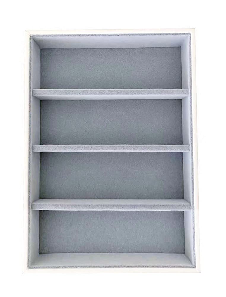 Premium Quality Sunglasses Eyewear 4 Slot Tray Organizer Display Navy Blue PU Leather Exterior Soft Velvet Liner Grey