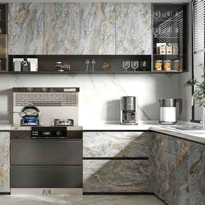 Wallercity Gold/Grey Marble Contact Paper Matte Peel and Stick Countertops Wallpaper Waterproof Self Adhesive Marble Wallpapers for Cabinets and Drawers Kitchen Bathroom Vinyl Film 15.8x78.7 Inch