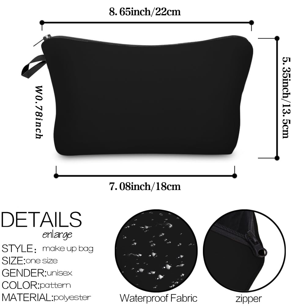 Deanfun Makeup Case Small, Cosmetic Zipper Bag Waterproof for Purse Mini, Women Cute Traveling Accessories Pouch for Ladies Thanksgiving Christmas Gifts(Solid Black D2-51705) 8.65" x 5.35" x 0.78"