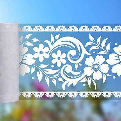 Livelynine Transparent Flower Wallpaper Border Stick and Peel Window Floral Wallpaper Borders for Bedrooms Bathrooms Lace Wall Decals for Kitchen Laundry Window Decals Mirror Frame Border 4in x32.8 ft