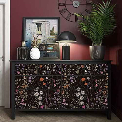Floral Peel and Stick Wallpaper Blooming Black/Purple Flowers Self-Adhesive Wall Paper Removable Decorative Contact Paper for Bedroom Cabinet Living Room Decor 17.7" x 118",14.5 sq.ft/Roll