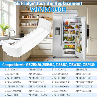 UPGRADED WR71X10409 Refrigerator Door Shelf Bin Compatible with GE Refrigerator Door Shelf PS651958 AP3185150 ZIS480 ZISB480 ZISS480 ZISW480 ZISP480 Series For GE Fridge Door Shelf Replacement