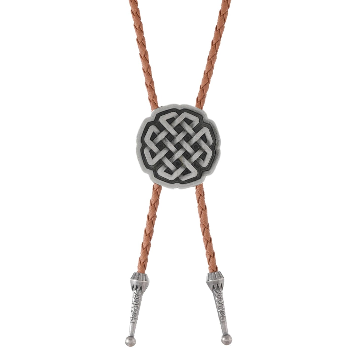 Ynlonghornb Cowboy Bolo Tie for Men and Women, Brown Leather Necktie, Native American Cowboy Accessories for Women (Silver Celtic Knot)