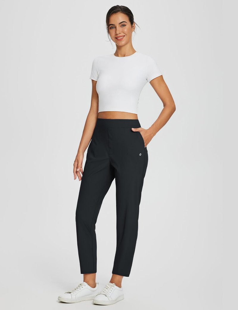 baleaf Womens Travel Pants Petite Stretch with Pockets Golf Ankle Dress Work Business Casual Slacks Fall Joggers Black M