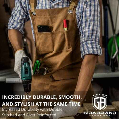 Woodworking Shop Aprons for Men and Women | 16 oz Durable Waxed Canvas Work Apron with Pockets | Cross-Back Straps | Adjustable Tool Apron Up To XXL | Gift for Woodworker - Bring a Smile to Their Face