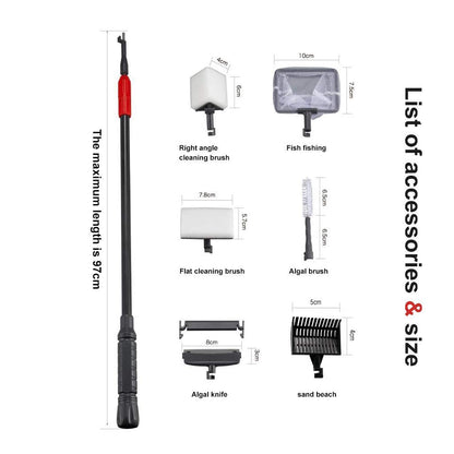 UPETTOOLS Aquarium Clean Tool 6 in 1 Fish Tank Cleaning Kit Algae Scraper Scrubber Pad Adjustable Long Handle Fish Tank Brush Cleaner Set