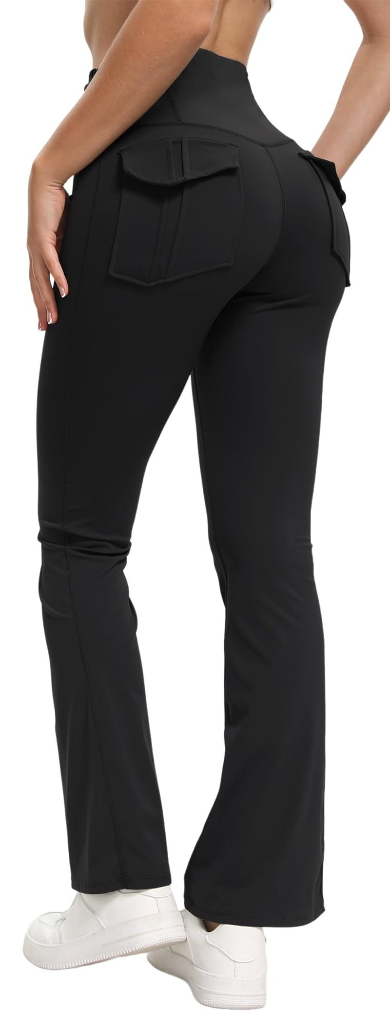 Women's Flare Leggings with Pockets High Waisted Butt Lifting No Front Seam Tummy Control Bootcut Yoga Pants for Women Black