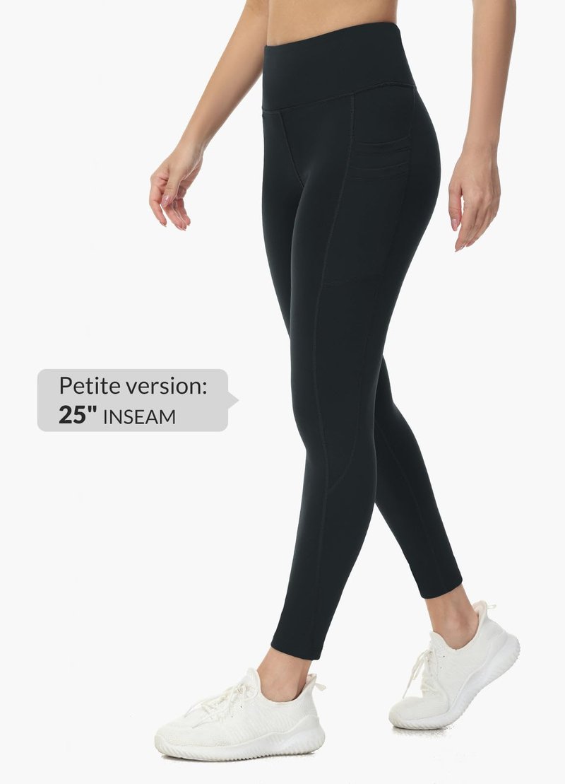 baleaf Fleece Lined Leggings Women Water Resistant 25" Petite Winter Warm Legging Thermal Running Tights Yoga Hiking Pants Black S