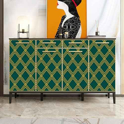 Ohmywor Peel and Stick Wallpaper Dark Green and Gold Wallpaper, Diamond Geometric Wallpaper Contact Paper, Self Adhesive Removable Decorative Trellis Wall Covering Vinyl 17.7"x118"