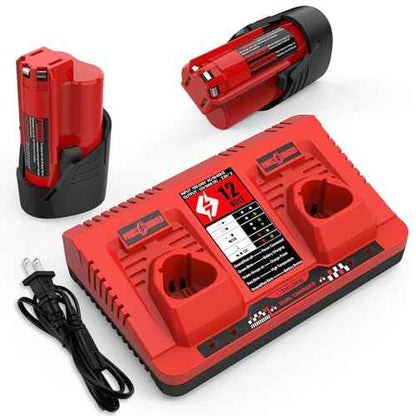 energup 2Pack 12V 3.5Ah Replacement for Milwaukee M 12 Battery and Charger Kit for 48-11-2420 48-11-2401 M 12 12Volt Battery + 2Port Dual Compatible with Milwaukee 12V Charger