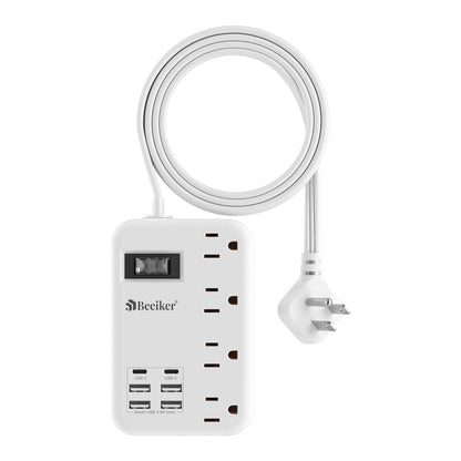6 USB(2 USB C) Purple Travel Power Strip- 5Ft Lavender Extension Cord with 24W USB Charging Station and 4 Outlets, Purple Desk Accessories with Surge Protector for Cute Kawaii Office Dorm Room