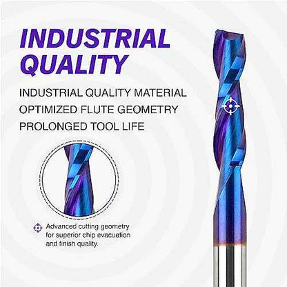 ZahyoX 1/4 Inch Shank Upcut Spiral Router Bit, Nano Coated Solid Carbide Straight CNC End Mill for Wood, 1/4 Dia x 1 CL x 2-1/2 OVL, 2 Pack