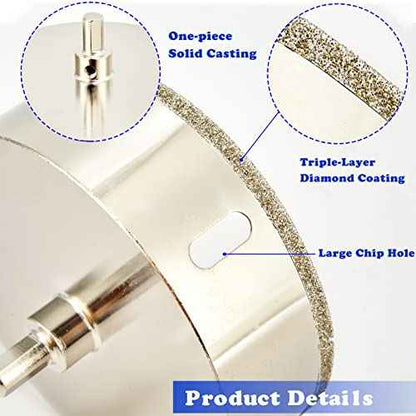 3 1/4 Inch (85mm) Diamond Hole Saw with Pilot Bit, Diamond Tip Coated Bits 3.25" for Drilling Porcelain Tile, Granite, Ceramic, Marble, Glass, Stones, 1 3/8" Depth of Cut