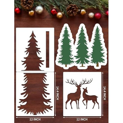 Large Pine Tree Stencils for Painting on Wood Reusable Christmas Pine Tree Template, Giant Fence Stencils for Wall Garden Fence Window Furniture Mural