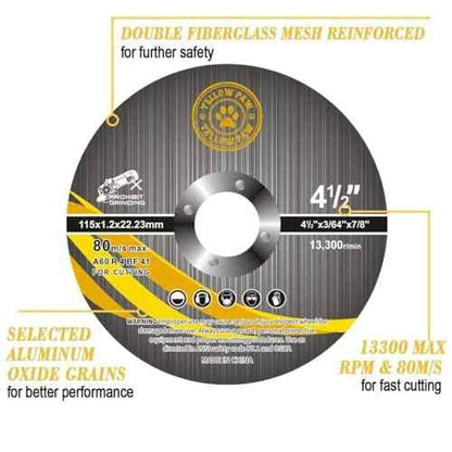 Yellow Paw 4-1/2" Metal Cut Off Wheels (Bulk 200 Pack) Perfect for Cutting Metal & Stainless Steel, Wood, and Plastic - Compatible with Any Angle Grinder - Ultra Thin 0.45" Thickness