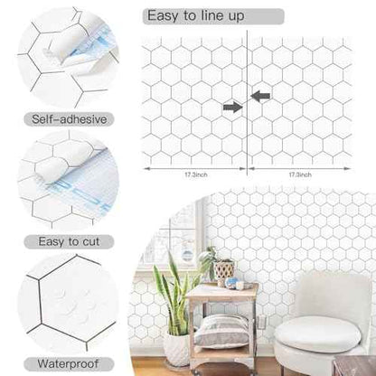Kitchen Peel and Stick Wallpaper White Wallpaper Modern Contact Paper for Cabinet Bathroom Backsplash Renter Friendly Self-adhesive Waterproof Removable Vinyl Papel Tapiz Para Cocina 17.3"¡¿78.7"