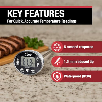 CDN Digital Thermometer | NSF Certified | ProAccurate® | 5" Stem with Protective Sheath | For Meat, Poultry, Candy | Easy One-Button Operation | DT392
