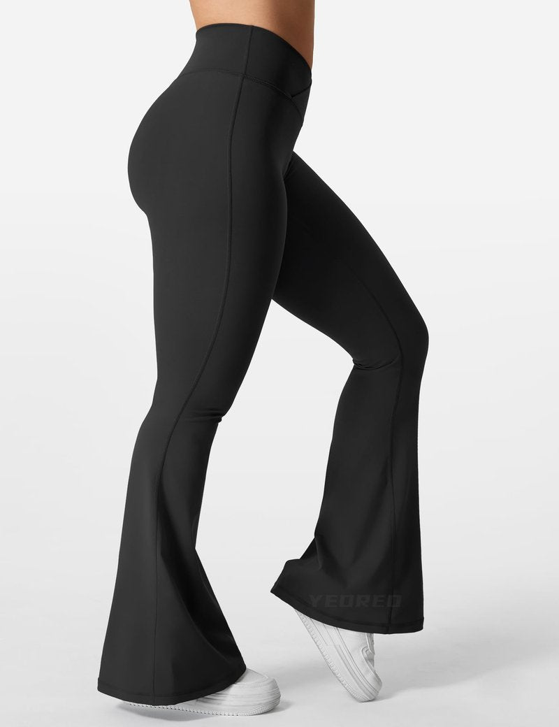 YEOREO Kalie Flare Scrunch Leggings for Women V Cross Waist Bell Bottom Yoga Pants Tummy Control Bootcut Workout Leggings Black L