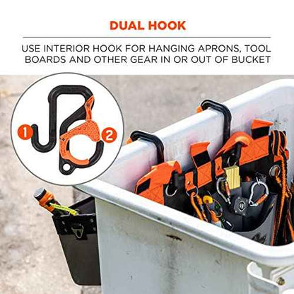 Ergodyne Squids 3178 Locking Aerial Bucket Hook with Tethering Point, Fits 3" Lip, Attach Tool Bags or Aprons to Buckets