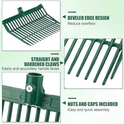 WILLBOND 6 Pcs Manure Fork Head 18 Tines Pitch Fork Head with Screws and Nuts Durable Stable ABS Plastic Replacement Pitchforks for Gardening Horse Stall Picking up Manure Grass Hay Olive