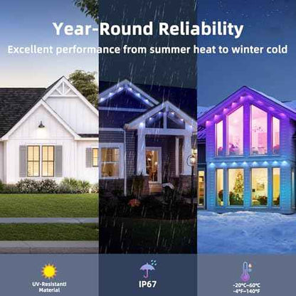 50FT Permanent Outdoor Lights, RGB LED Eaves Lights with App/Remote Control,Waterproof Smart String Light for Christmas and All Holiday Decor,Daily and Party Lighting,House Roof and Garden Lighting