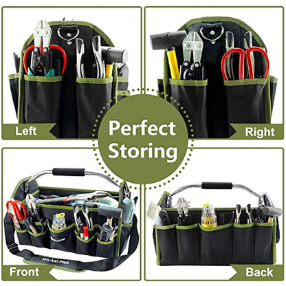 16in Foldable Open Top Tool Tote, Tool Bags For Men Heavy Duty, Tool Carrier tool bag hard With Handle, Wide Mouth Electrician Tool Tote, Many Pockets Can Hold Many