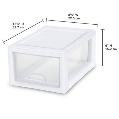Sterilite 6-Pack Stacking Drawer, Clear Storage Closet Organizer, 6 Quart, White Frame - Stackable Plastic Drawers and Containers for Bedroom, Clothes, Dresser, Vanity, and Makeup Organization