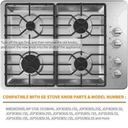 atgestore WB03X29300 Stainless Steel Stove Knobs Replacement for GE Stove Parts Gas Range Knobs JGP3030SLSS JGP3036SL1SS JGP3030SL1SS GE Cooktop Knob Metal Control Surface Burner Knobs 4 Pcs