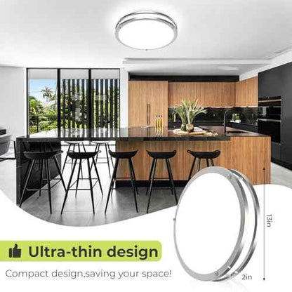 hepside 2Pack Flush Mount LED Ceiling Light with Remote, Dimmable& 3000K-6500K Adjustable Ceiling Light Fixture, Timer, Night Light, 13 inch Brushed Nickel Ceiling Lamps for Kitchen Bathroom Bedroom
