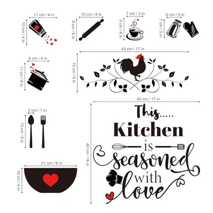 decalmile Kitchen Wall Decal Quotes This Kitchen is Seasoned with Love Black Kitchen Utensil Wall Letter Stickers Living Room Dinning Hall Home Wall Decor