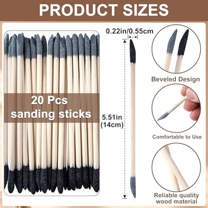 ANCIRS 20 Pcs Sanding Sticks, 5.5in Double End Matchsticks Sanding Twigs, 150/280 Grit Fine Detailing Polishing Stick, Flexible Sanding Tools for Plastic Models, Tight Spaces (Black&Gray)