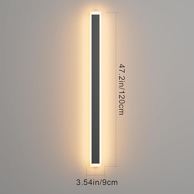 Tipace 2 Pack 47.2IN Long Outdoor LED Wall Lights,3000K Wall Light Rectangular Black Exterior Wall Light with Frosted Acrylic for Patio,Porch,Courtyard