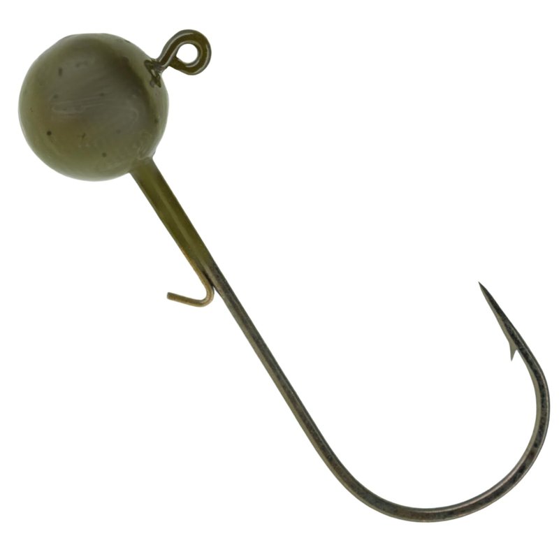 Reaction Tackle Ball Jig Heads - Round Head Jigs for Bass, Walleye, Crappie and Panfish - Soft Plastic Jig Heads for Freshwater and Saltwater - 3/8 Oz - 3/0 Hook Green Pumpkin (10-Pack)