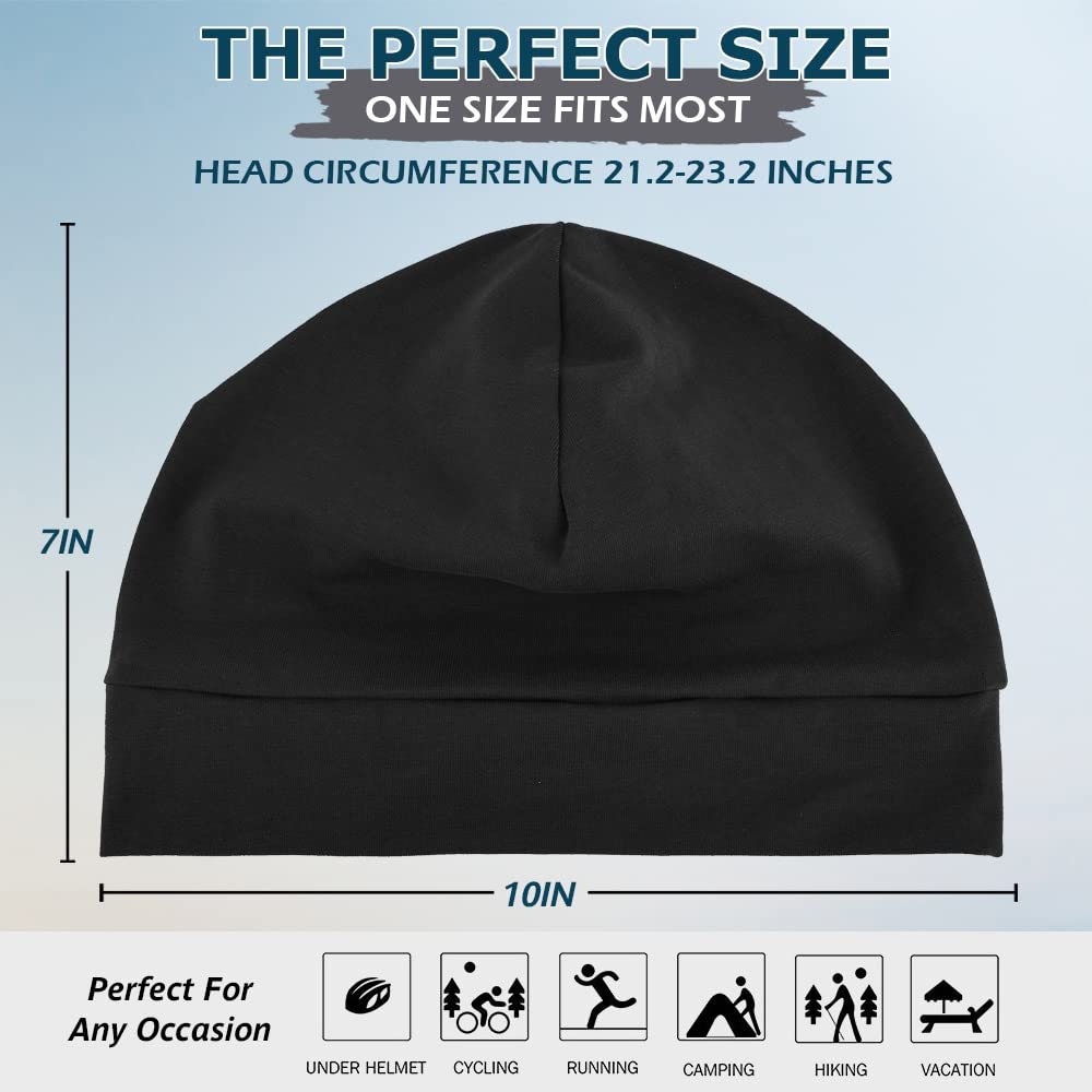 100% Cotton Skull Caps Beanie Sleeping Hats for Men Women 4-Pack Multi
