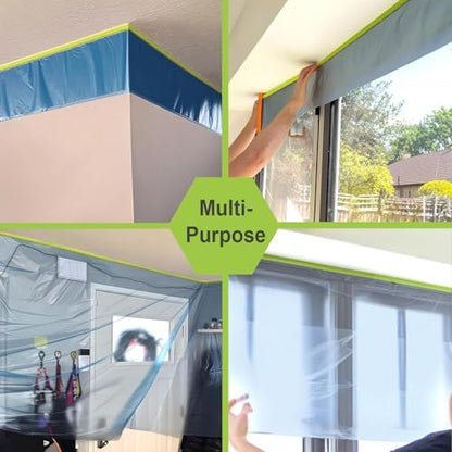 Pre-Taped Masking Film for Painting ? 44" x 66' Plastic Sheeting with Automotive Paint Tape, Easy Tear, No Residue ? Painter¡¯s Tape and Drape for Car, Wall, Window & Furniture Protection